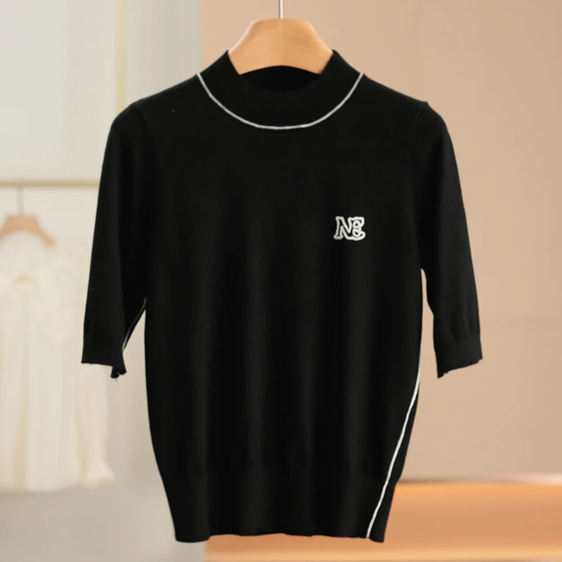 

Hanging Spring New Women's Slim Fit ort Sve Knitted Sweater Wool Blend Comfortable Breathable Stretchy Casual Top