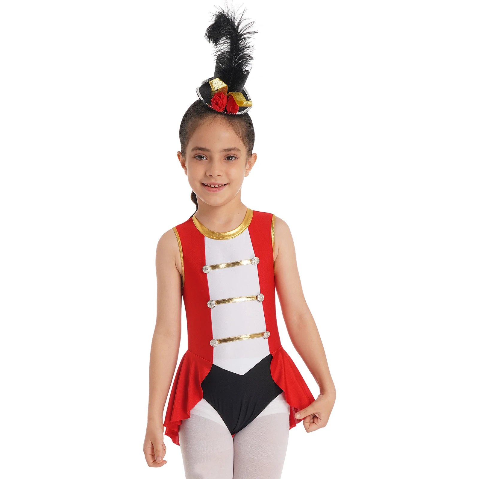 Kids Girls Circus Carnival Cosplay Outfit Dress Up Costume Sleeveless Back Hollow Out Vintage Button Adorned Cosplay Jumpsuit