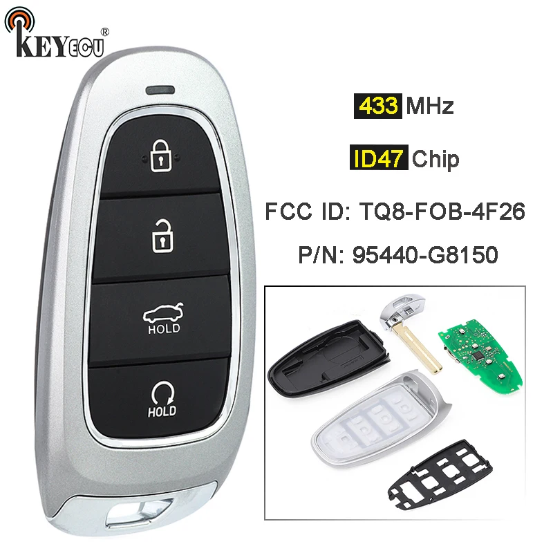 

KEYECU 433MHz ID47 Chip P/N: 95440-G8150 FCC ID: TQ8-FOB-4F26 Keyless-Go Smart Remote Key Fob for Hyundai Azera 2021-2023