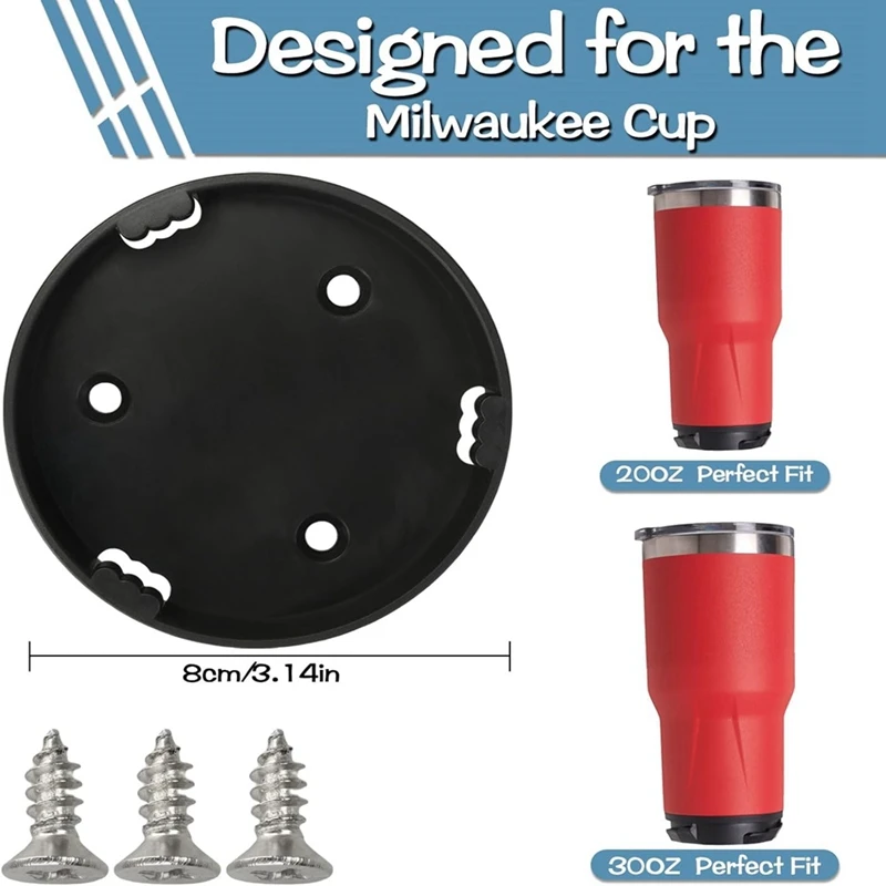 Tumbler Mount For Milwaukee Packout, Cup Holder With Screws Compatible For Milwaukee Packout Cup 20Oz & 30Oz