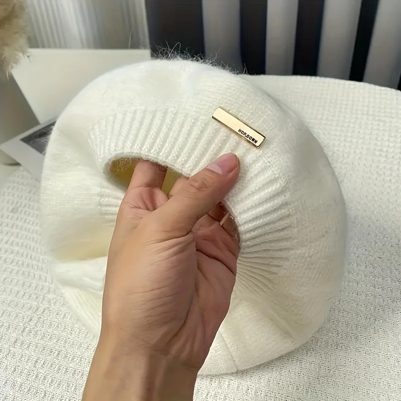 قبعة نسائية عصرية، لون خالص، قابلة للتنفس ومرنة. مثالية لعطلة الخريف/الشتاء وعيد الميلاد. غسل اليد فقط. #5