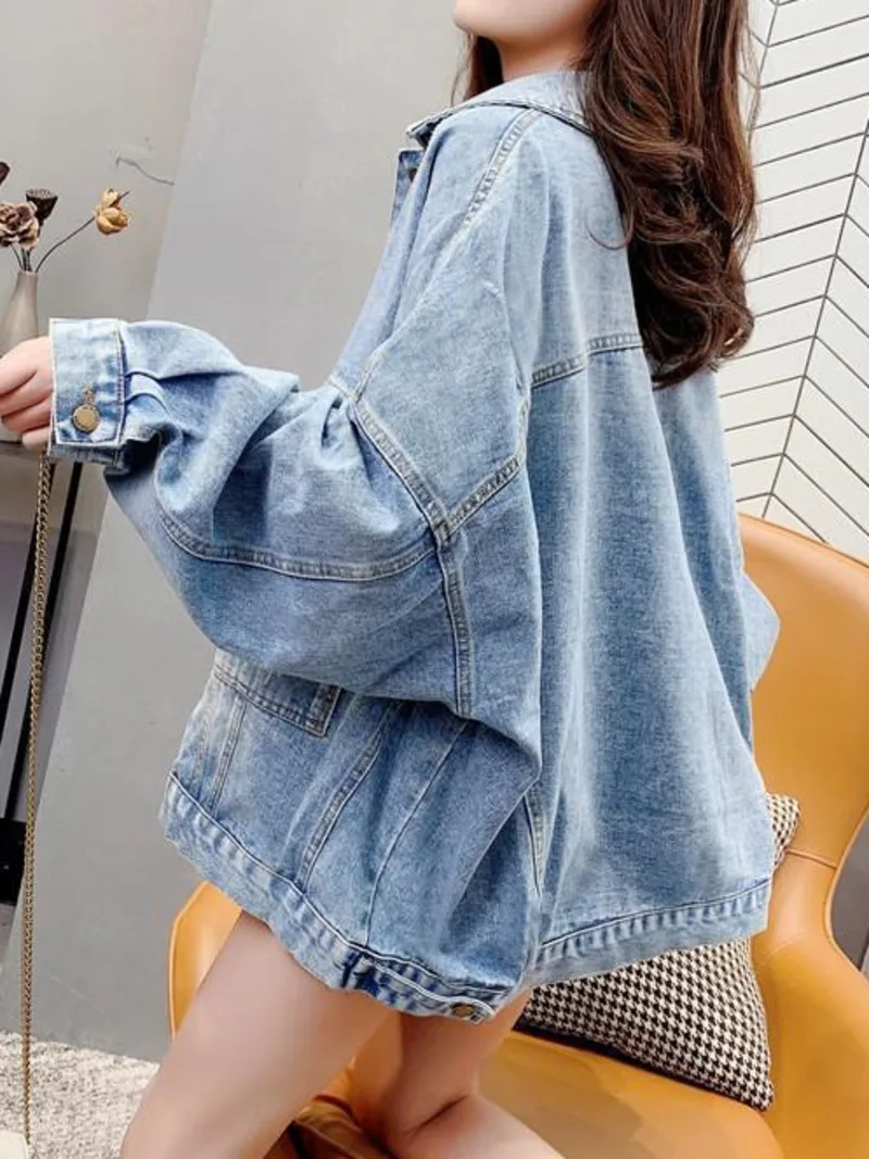 Giacca di Jeans donna nero blu giacca di Jeans versione coreana primavera autunno Jeans cappotto Casual Harajuku Streetwear donna Vintage