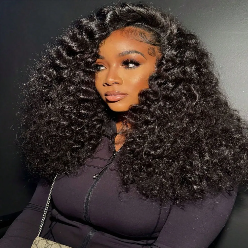 

42 Inch Deep Wave Lace Front Wigs Human Hair 13x6 HD Lace Frontal Pre Plucked Deep Curly Wigs Human Hair for Women Natural Black