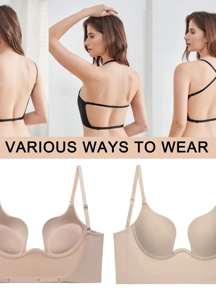 ローカットプッシュアップバックレスブラセクシーなプランジブラジャー女性用下着スポーティな個性トレンディスタイルラウンドネックベルスリーブ