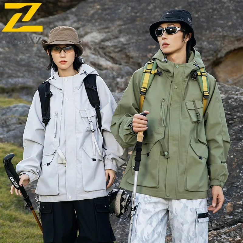 

COMXZ Mens Jacket Hooded Splicing Outdoor Mountaineering Windproof Jackets Casual Multi Pocket Scratch Resistant Autumn Wear