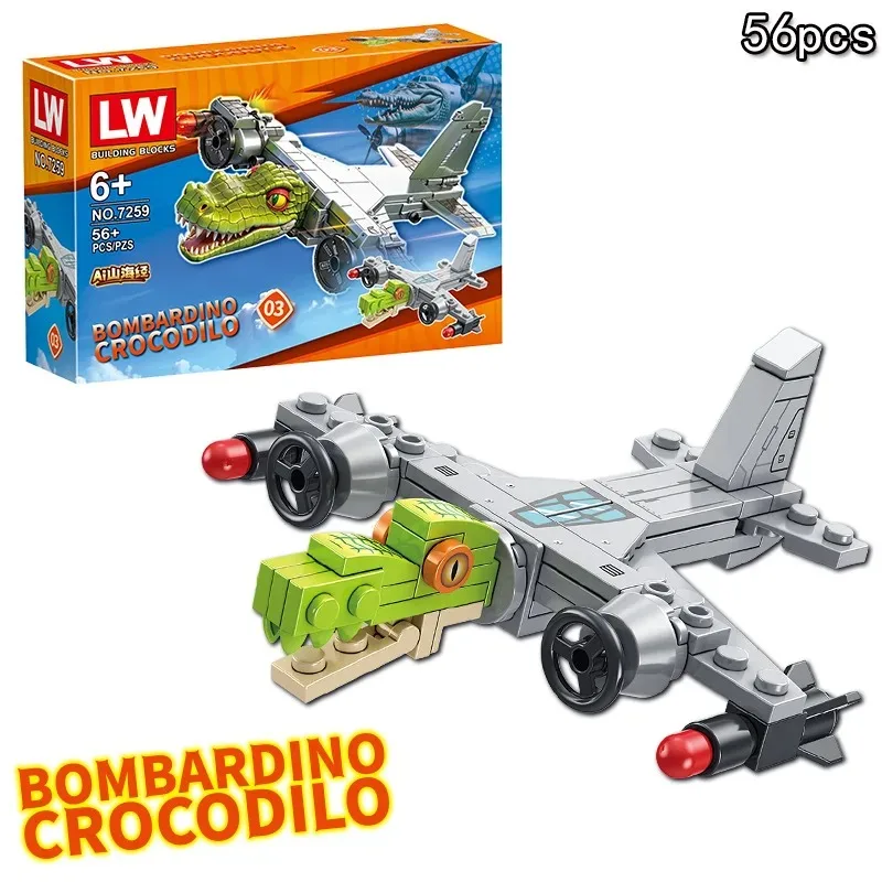 ,Italian Brainrot Animals Tung Tung Tung SahurBuilding Blocks Tralalelo Tralala Shark BricksToy Gift for Children Kids Blind Box