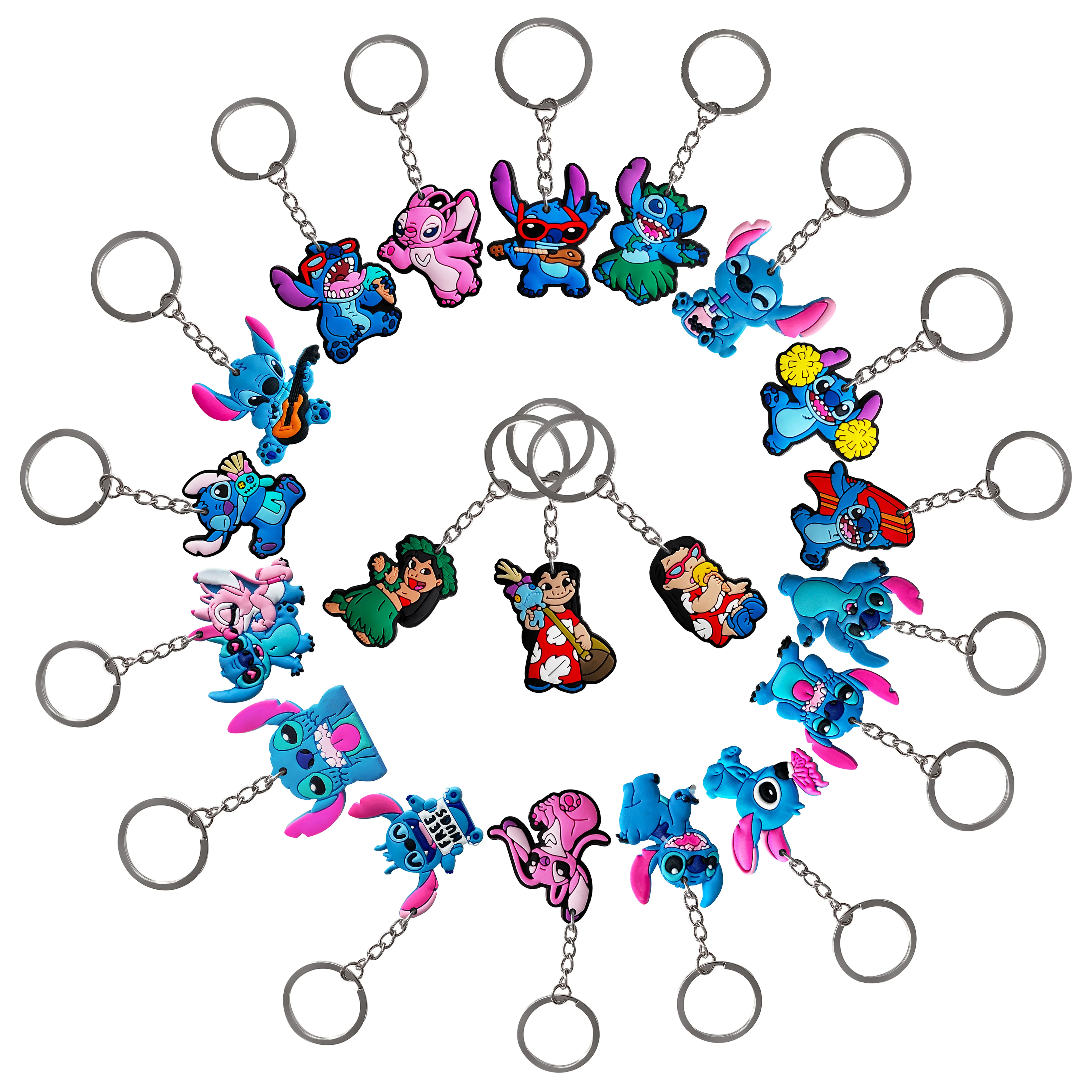 1-20 قطعة Miniso ديزني ليلو وستيتش سيليكون مفتاح سلسلة جميلة الكرتون الغريبة سيارة كيرينغ للجنسين حقيبة سلاسل المفاتيح الزينة