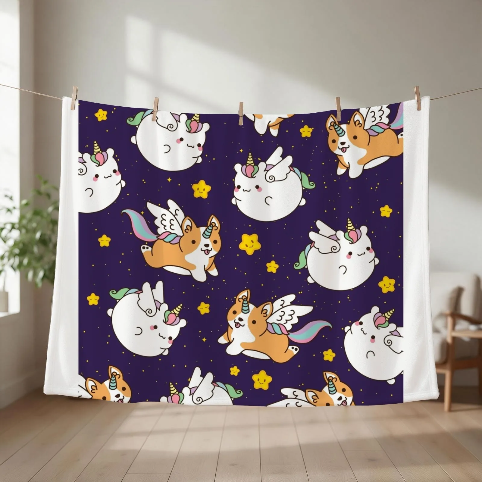 Unicorn and Corgi Unicorn Flying in the Sky Throw Blanket Single Blankets For Baby for winter Soft Big Blankets
