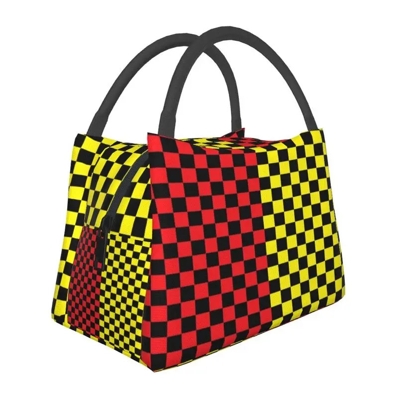 

Checkerboard Red And Yellow And Black Checkered Pattern Insulated Lunch Bags for Women Portable Thermal Cooler Lunch Box