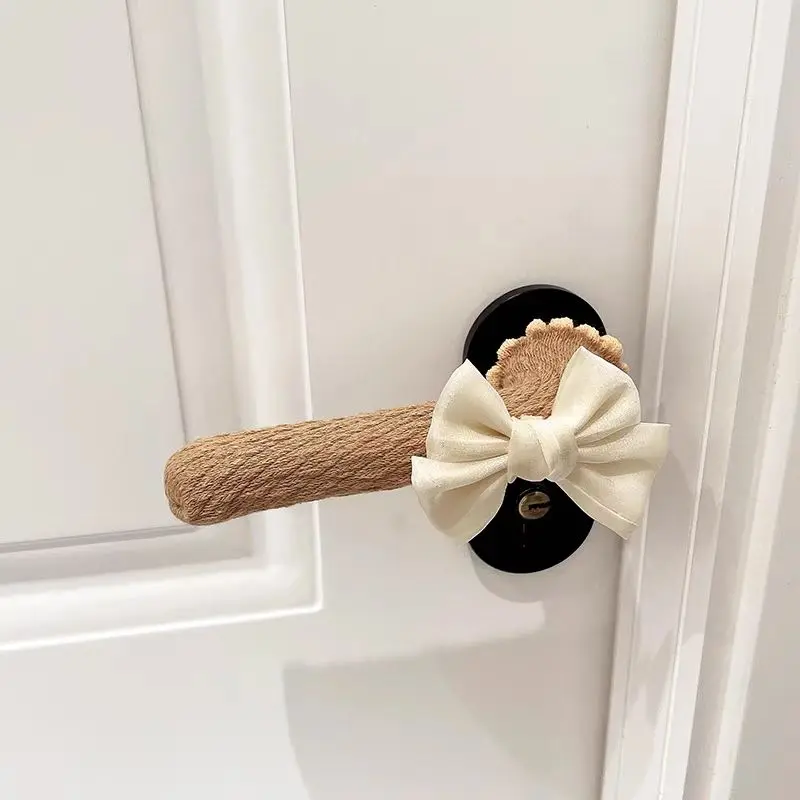 Pearl Butterfly Knot Door Handle Protective Cover for Girls' Hearts Bedroom Doors and Windows Anti Collision Knitted Warm Handle