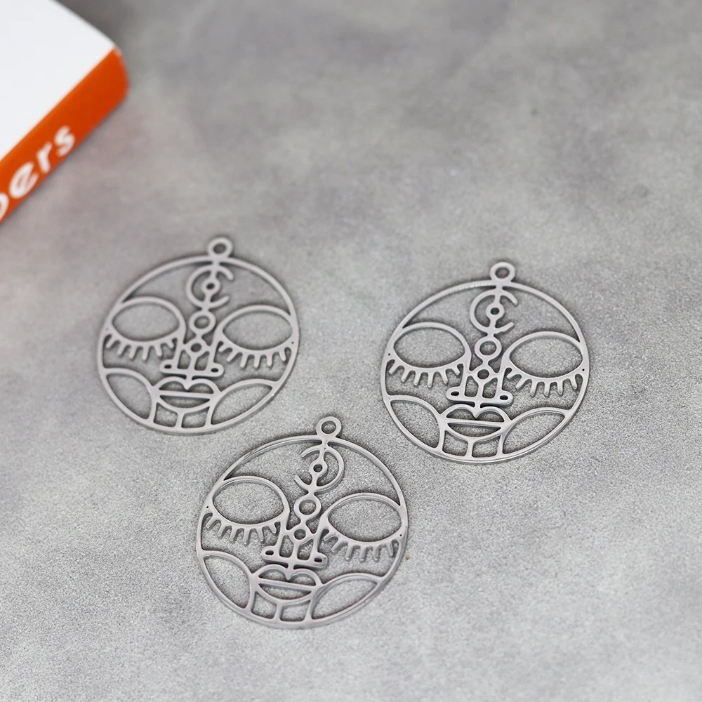 

3pcs/Lot Stainless Steel Round Tribal Mask Pendant Accessories For Jewelry Making Fashion Necklaces Bracelet