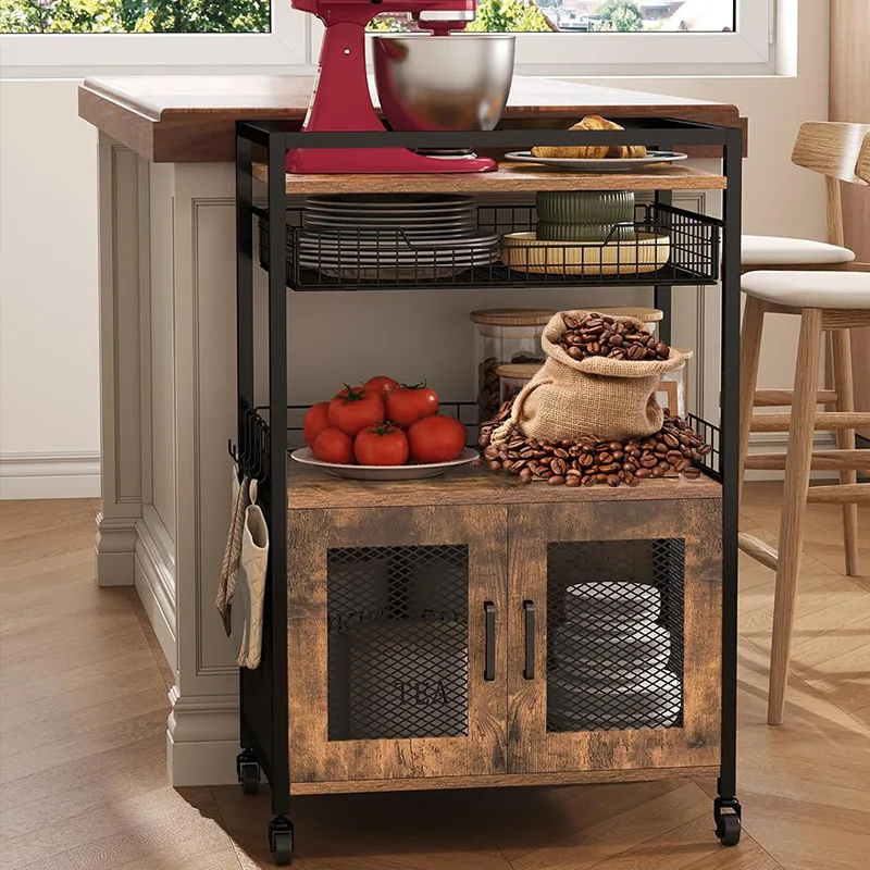 Cross-border medieval rack kitchen multi-functional floor-to-ceiling side cabinet microwave oven storage cabinet trolley movable