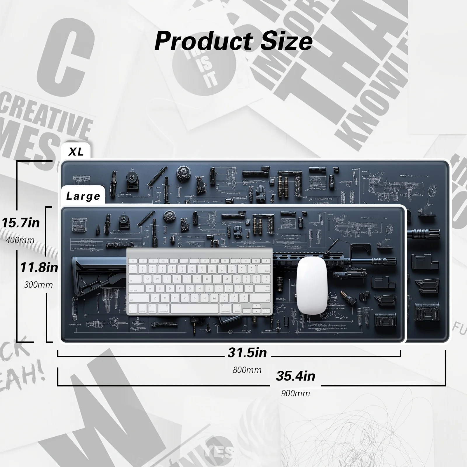 Gun Large Washable Mouse Pad Rubber Non-Slip Desk Gadgets Pc Setup Accessories Office Mouse Mat Setup Extended Pad Mousepad