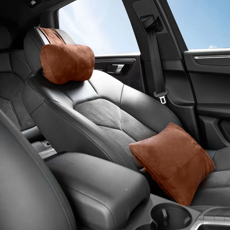 Car Headrests Fashion Automotive Interior Suede Fabric Memory Cotton High Elastic Soft Waist Cushions Auto Seat Neck Pillow