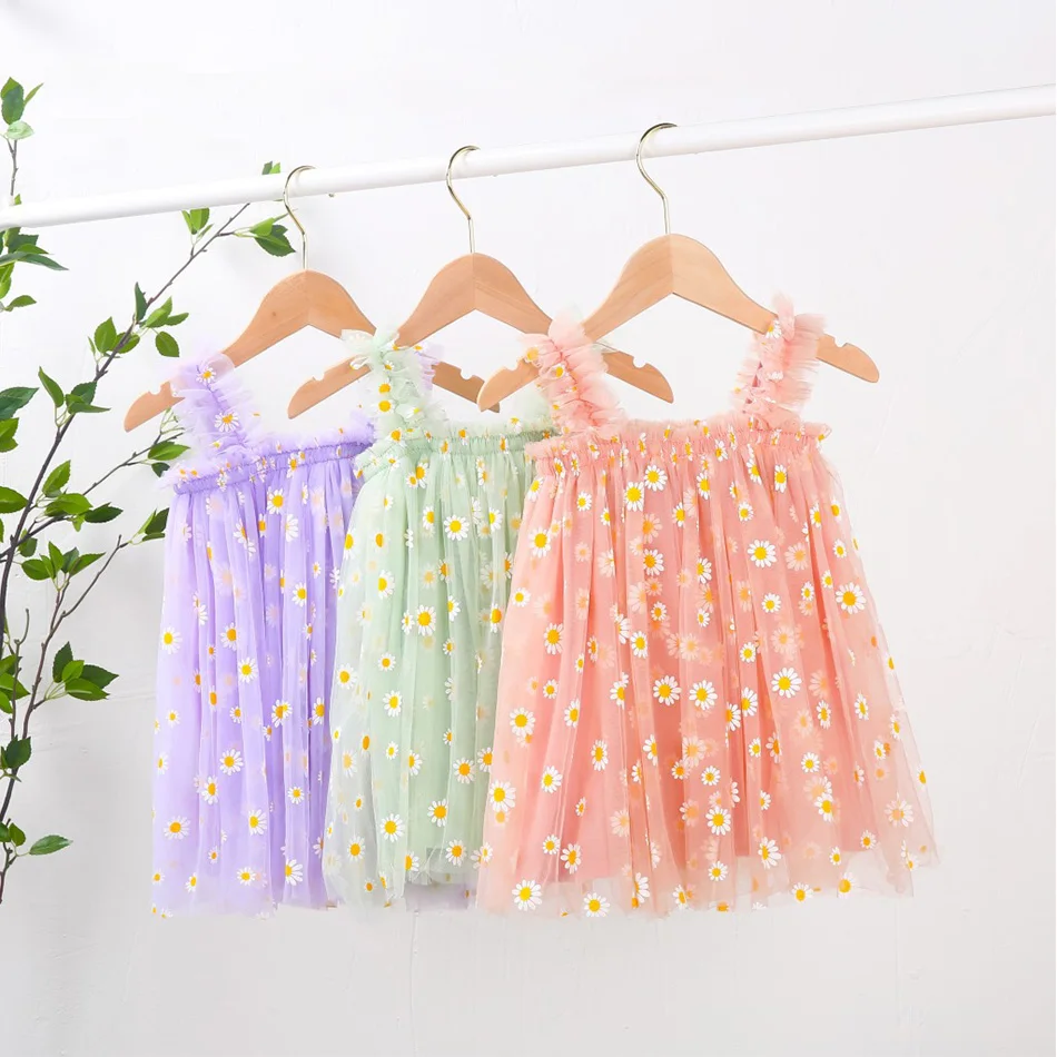 1-6T Kids Dress Baby Floral Clothes Children Princess Embroidery Sundress Girls Straps Summer Skirt Daisy School Dress 2023 New