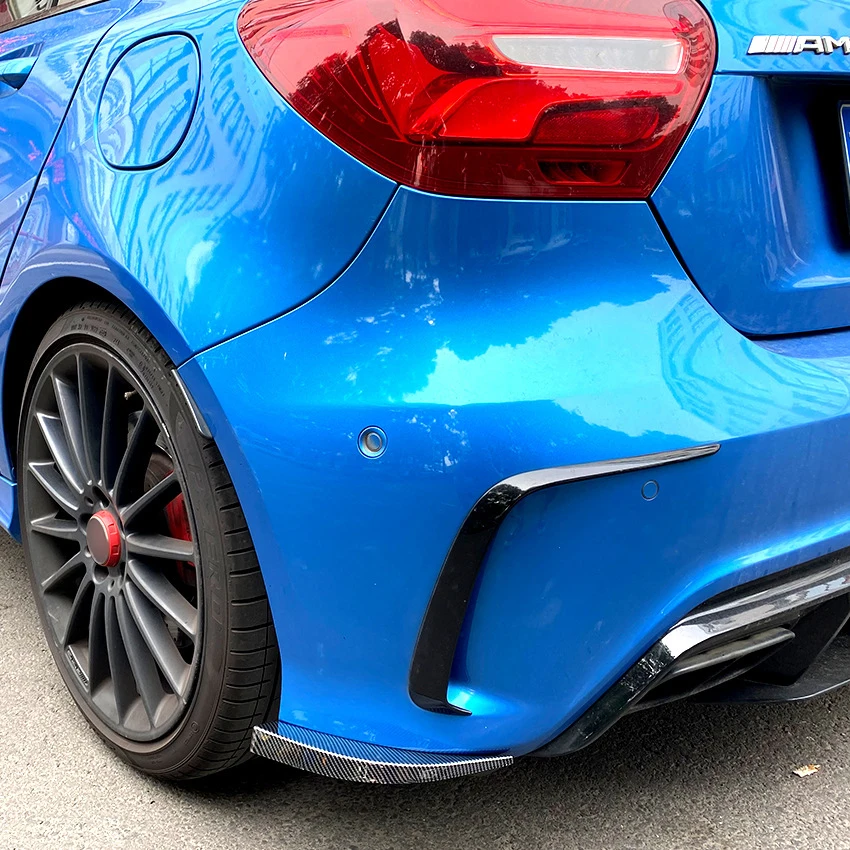 Glossy black/Carbon look Rear Bumper Diffuser Side Splitters For Mercedes-Benz A-Class W176 A180 A200 A45 AMG 2013-2018