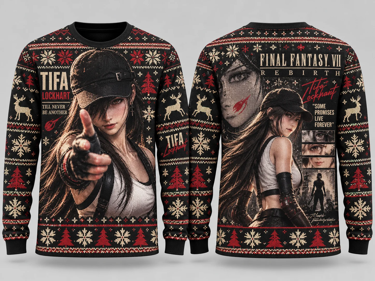 Family Matching Tifa Lockhart Final Fantasy VII Rebirth Ugly Christmas Sweater 3D Print Xmas Sweatshirt for Adults Kids