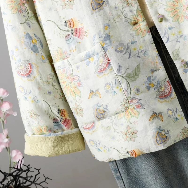 سترة مزدوجة الجوانب على الطراز الصيني مطبوعة متباينة، معطف شتوي دافئ من القطن ملابس خارجية أنيقة للنساء w1471 #4