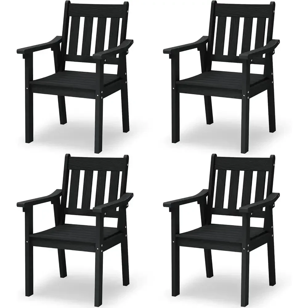 All-Weather Outdoor Dining Chairs Set of 4: Durable Curved Seats & Backs for Patio, Garden, Porch, Deck - Supports Up to 350lbs,