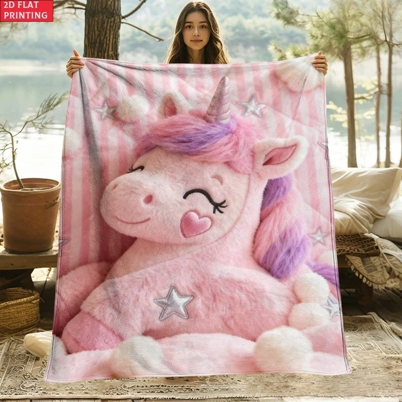 Purple Glitter Galaxy Water Unicorn Print Flannel Throw Blanket, Soft Magical Blanket for Girls Bedroom Couch Home Decor