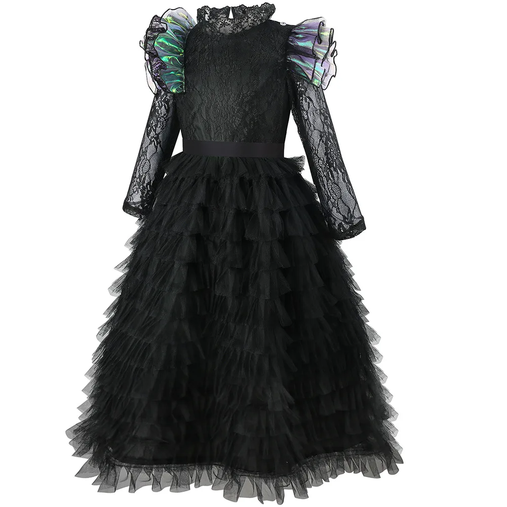 Fille 	 Déguisement sorcière Cosplay fantaisie noir princesse Costume avec cape enfants maquillage robe de bal 3-10 ans robe d'anniversaire