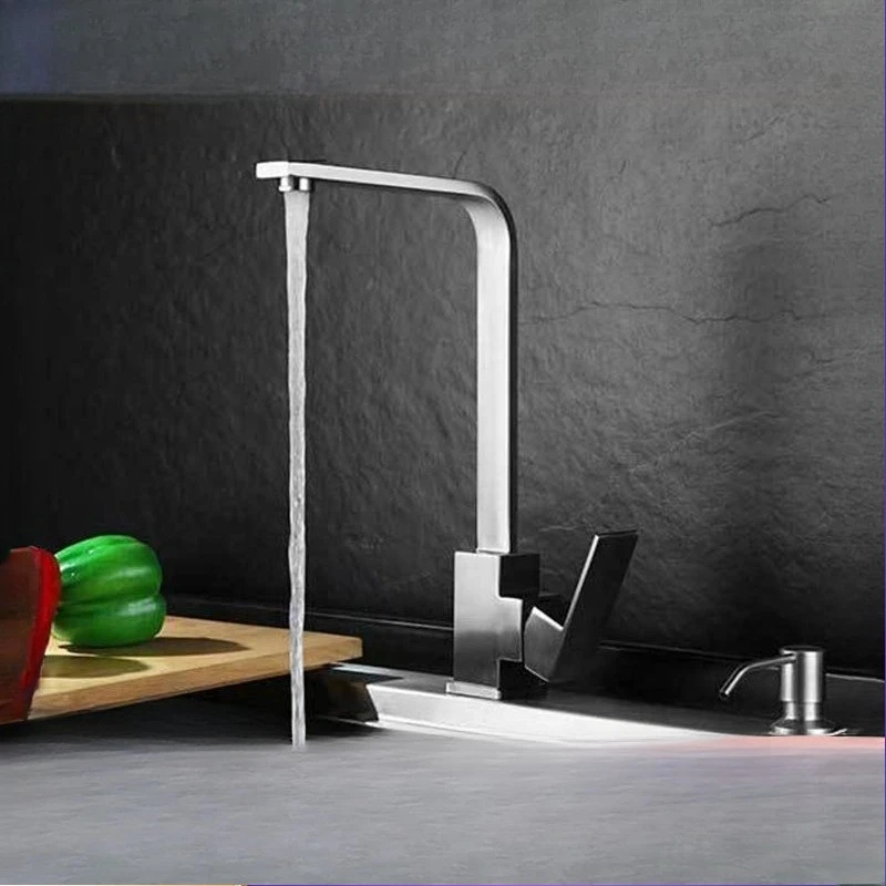 

Смеситель для кухонной мойки из нержавеющей стали 304, вращающийся квадратный плоский трубчатый кухонный черный смеситель для горячей и холодной воды