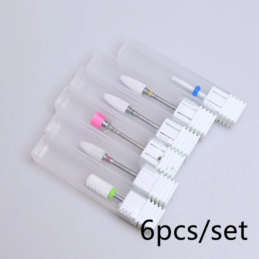 Juego de 6 piezas de brocas de cerámica para uñas, brocas cortadoras para máquina perforadora de uñas