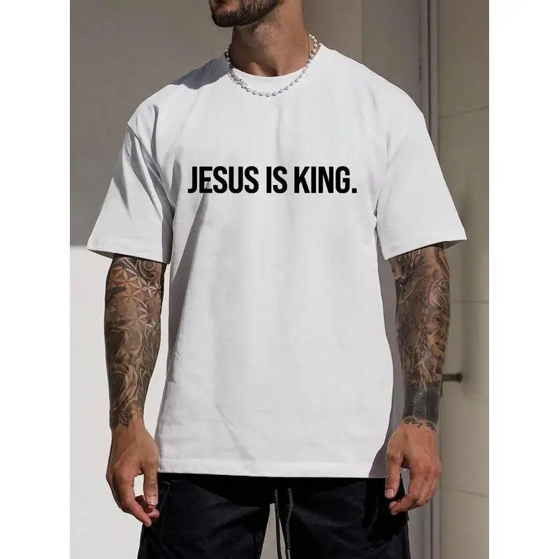 

Jesus is King T-shirt Men Women Christian Graphic Tee Casual Loose Top Religious Faith Gift Streetwear