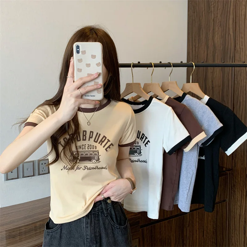 Summer Short Sleeve Bus Printed T-Shirt Women 2023 Casual O-neck Tees Top Youthful Sports Breathable Shirt Pullover 5 Color