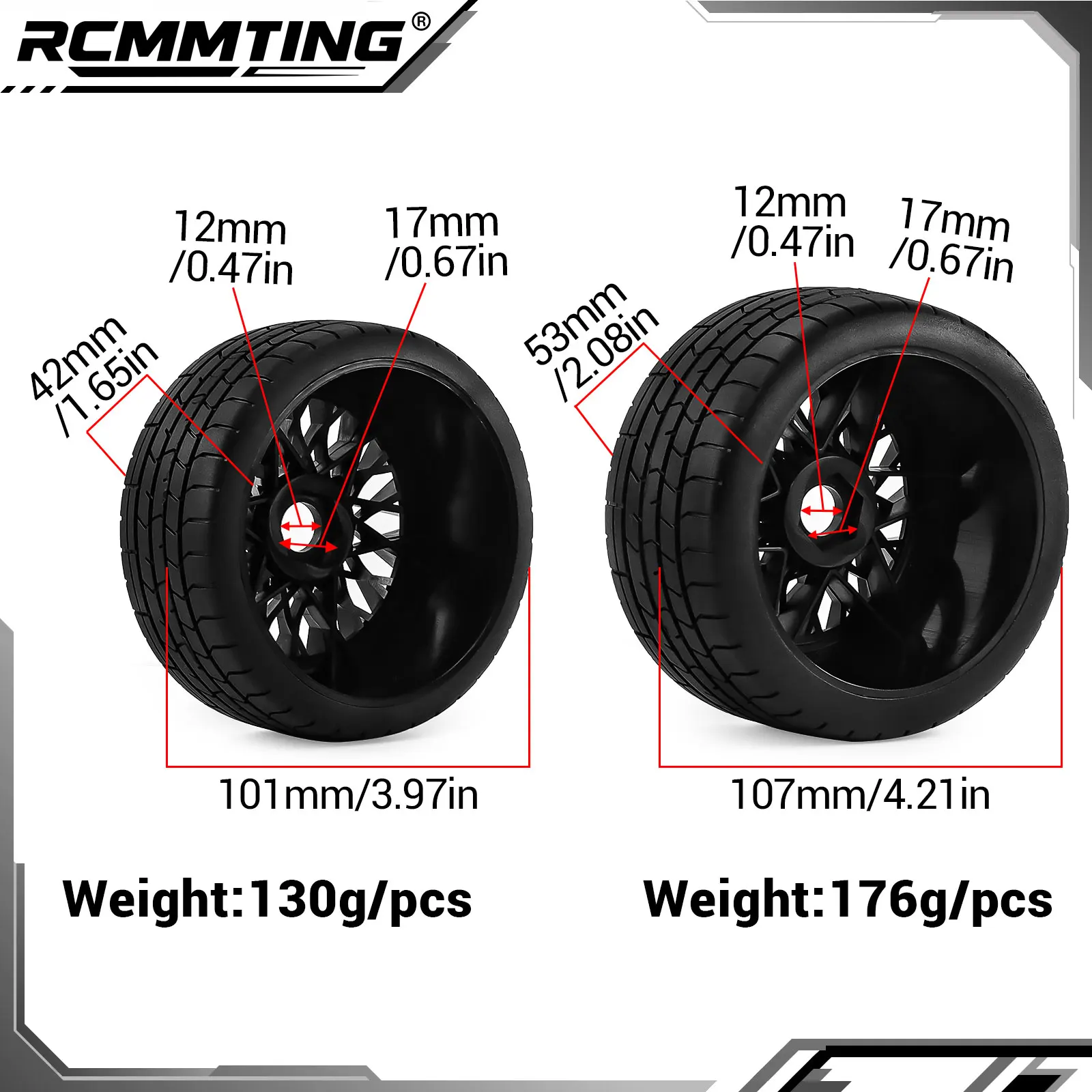 RCMMTING Highway Truck Wheel & Tire Set for ARRMA 1/7 Infraction Felony 6S BLX RC 17mm Hex Tires & Wheel Upgrade Parts