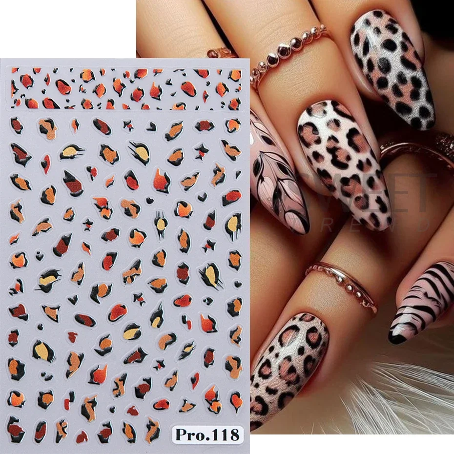 5D New Leopard Print Nail Stickers Heart Claw Nail Supplies Decals Leopard Designs Tattoo Adhesive Sliders Manicure Decoration