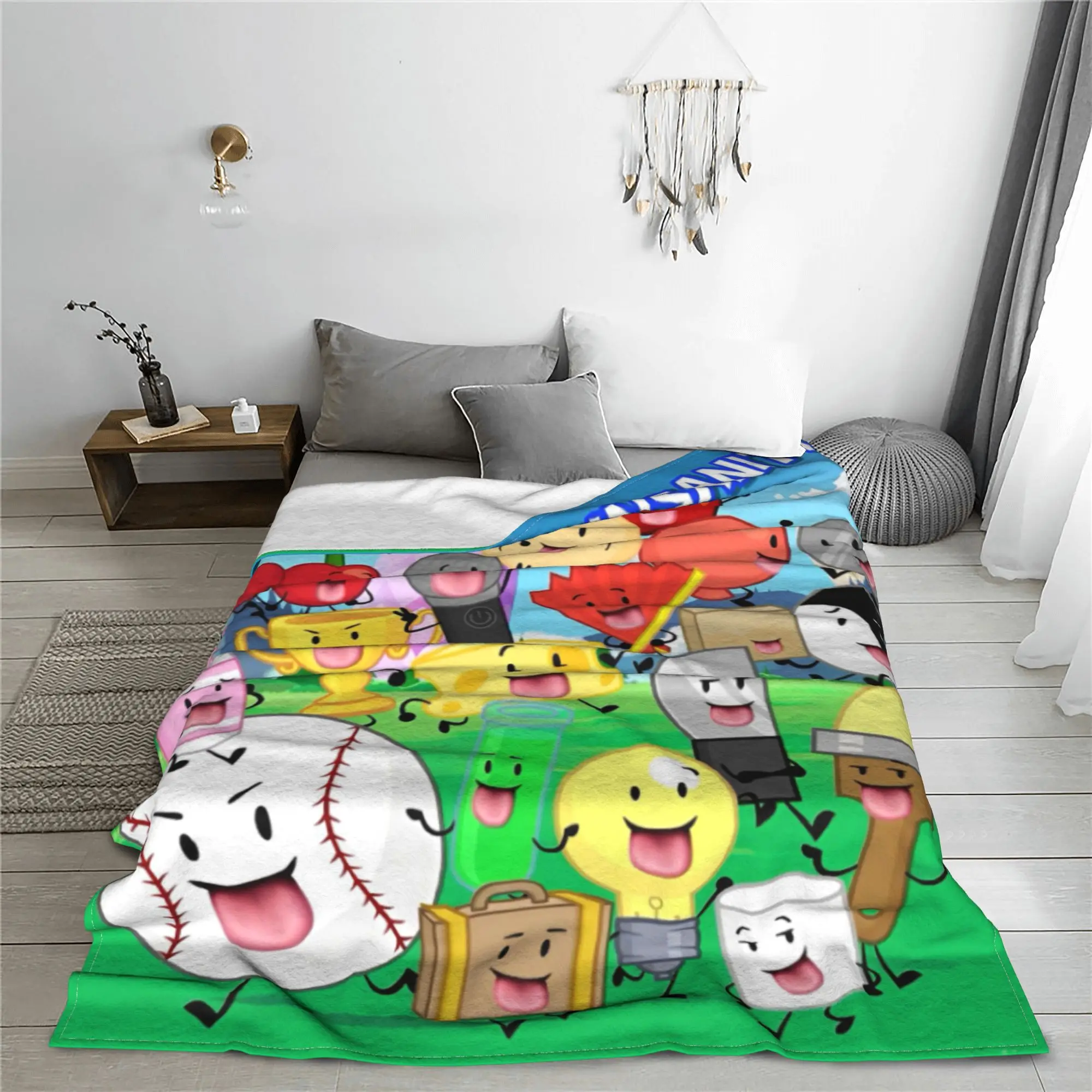 Bfdi Inanimate Insanity Cartoon Blanket All Characters Plush Vintage Soft Throw Blanket Chair Covering Sofa All Season Bedroom