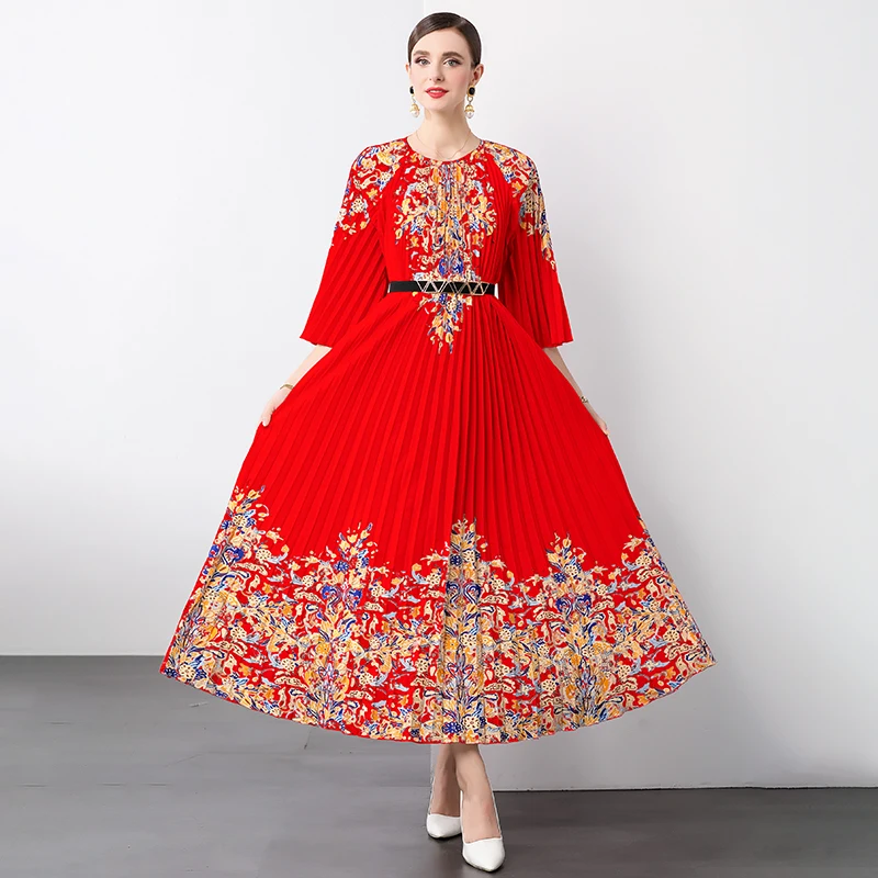 

Miyake Pleated 5.5-meter Oversized Skirt Organ Pleated Dress Red Versatile Women's Autumn Middle Eastern Clothing Muslim 2024