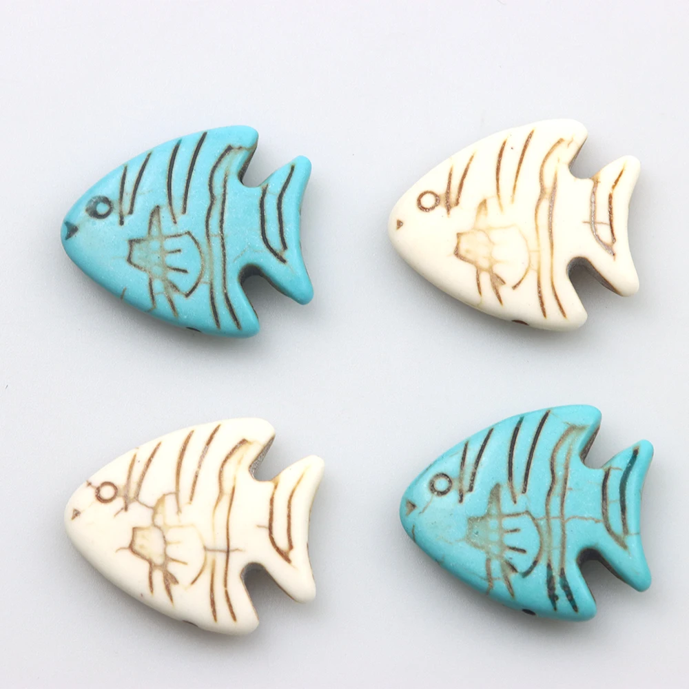 6 Pieces/Batch 25MM*22.5MM Natural Dye Turquoise Of Fish Beaded Multi Shaped Handmade DIY Jewelry Accessories