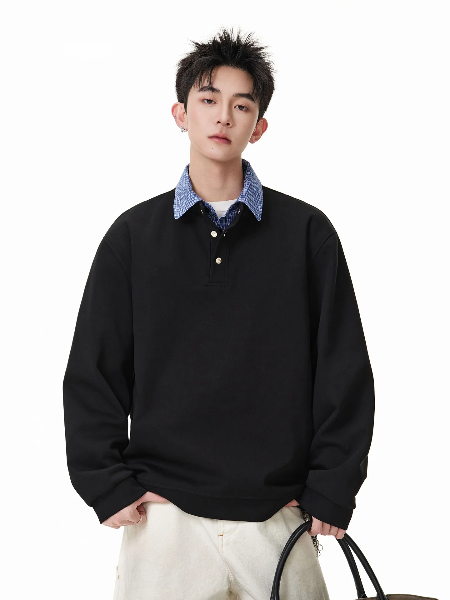 

Мужская высококачественная толстовка-обманка с эффектом двухслойности, имитирующая клетчатую рубашку, с высоким воротником, модная, для ношения под одеждой