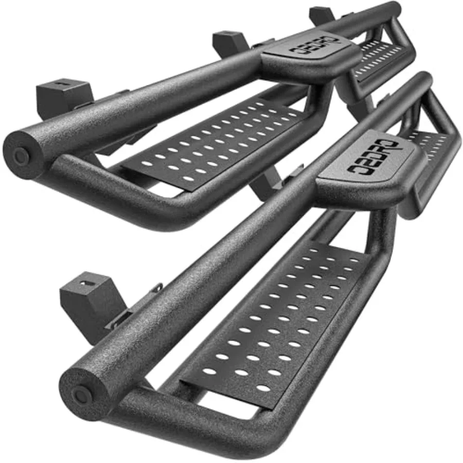 

Two-Stairs Running Boards Compatible with 2018-2026 Jeep Wrangler JL 4 Doors 6" Side Step Rails Coated Black Carbon Steel Nerf