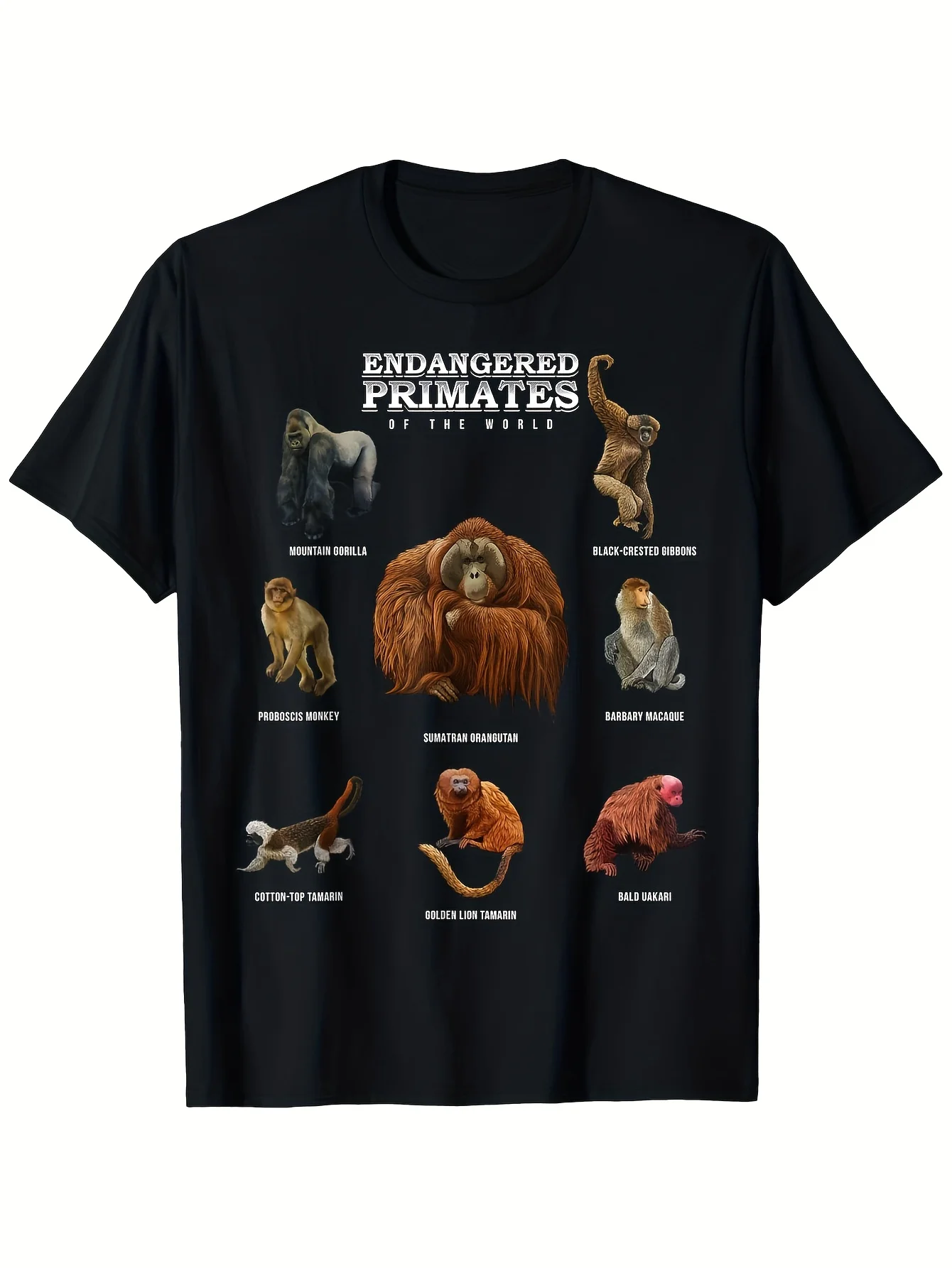 World Wildlife Endangered Primates Graphic T-Shirt 100% Cotton O-Neck Short Sleeve Summer Casual Mens T-shirt Streetwear