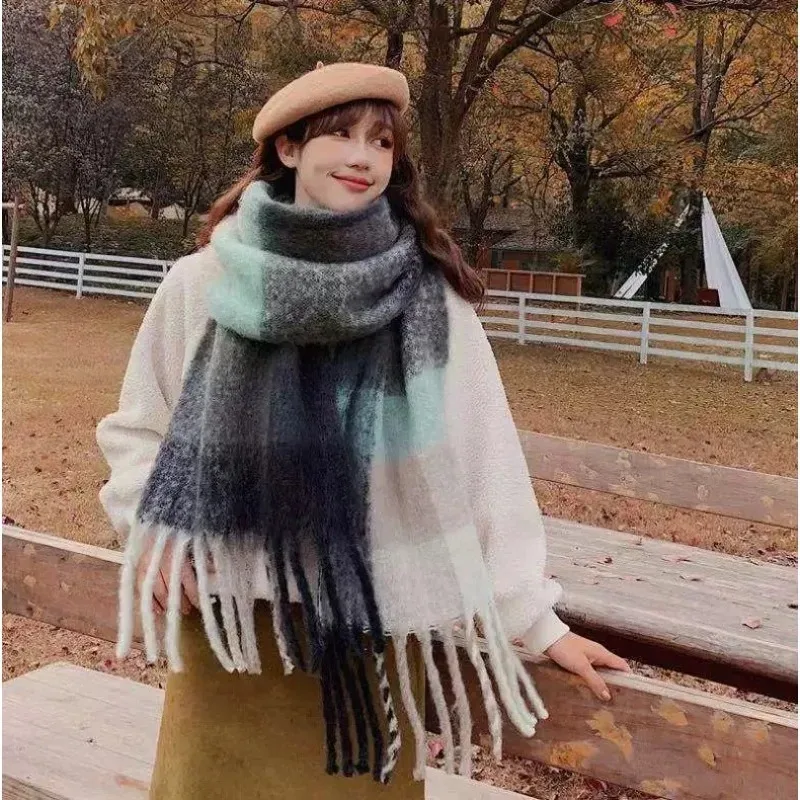 

Толстый вязаный зимний шарф унисекс — большой длинный сетчатый дизайн, теплая и удобная модная накидка