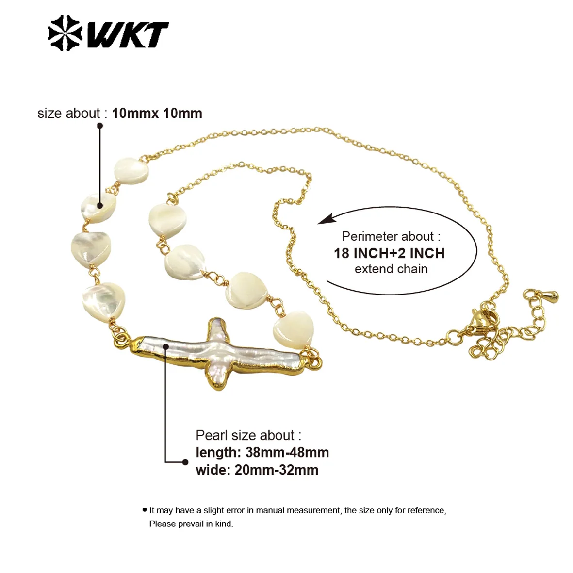 WT-JN301 Classic Court Style With White Shell Heartshape Charms And Freshwater Pearl Cross Pendant Thin Party Necklace