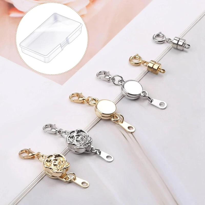 18 Pcs 3 Styles Magnetic Necklace Clasps And Closures, Rose Round Cylindrical Jewelry Magnetic Clasp Connector Locking Durable