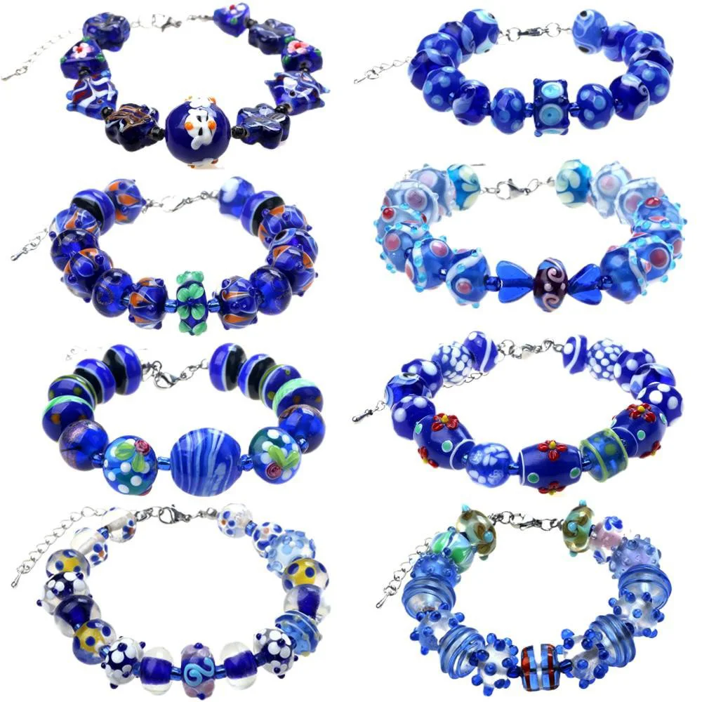 Only Sell 1set!! No Duplicates!! Mysterious Grace Blue !!! Pure Handmade Retro Lampwork Glass Beads For Crafts Charm Bracelets!!