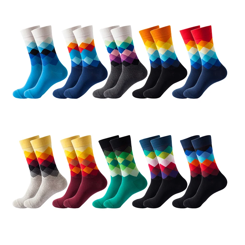Klassische Herren-Mittelrohrsocken, lustige lässige Business-Socken, bunte Argyle-geometrische Vintage-Happy-Frauen-Skateboard-Baumwollsocken