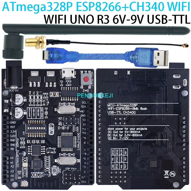 UNO+WiFi R3 ATmega328P+ESP8266 CH340 (memoria da 32 Mb) 6 V-9 V USB-TTL CH340G per Arduino NodeMCU WeMos una scheda di sviluppo