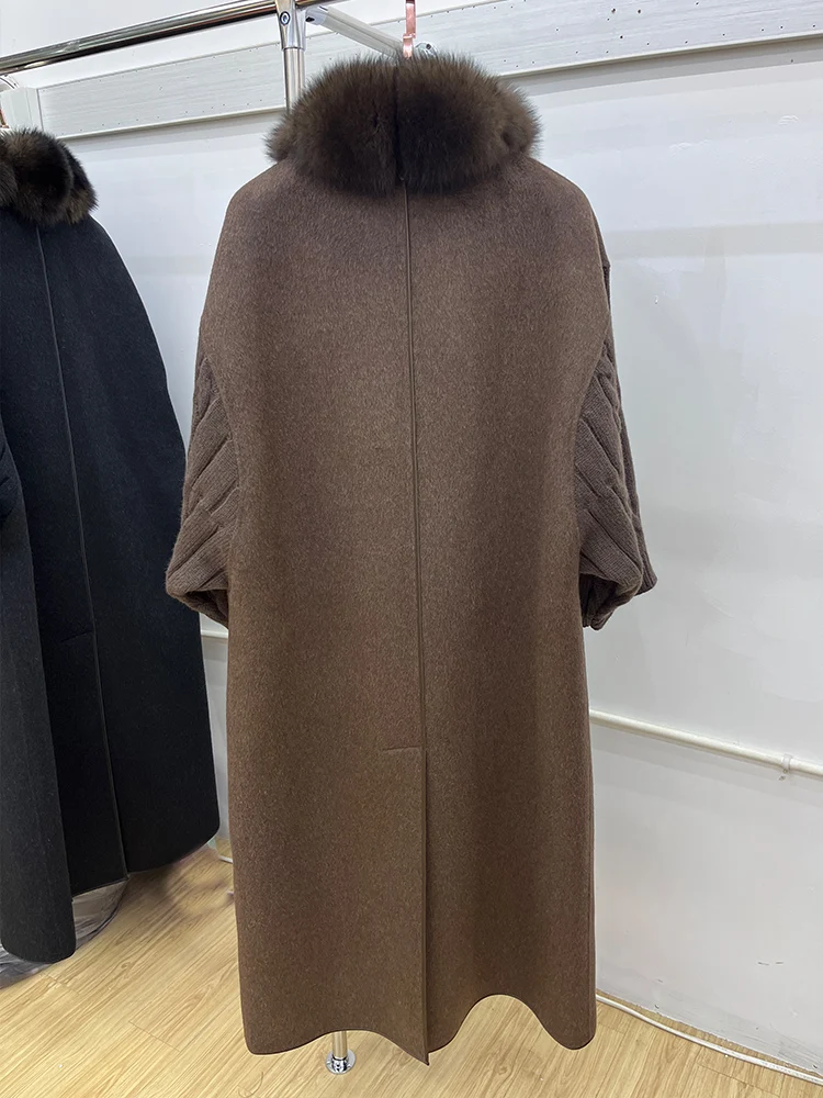 2026 Winter Women Natural Real Fur Fox Fur Collar Coat Cashmere Wool Woolen Long Jacket Luxury Outwear Ladies Female Coat