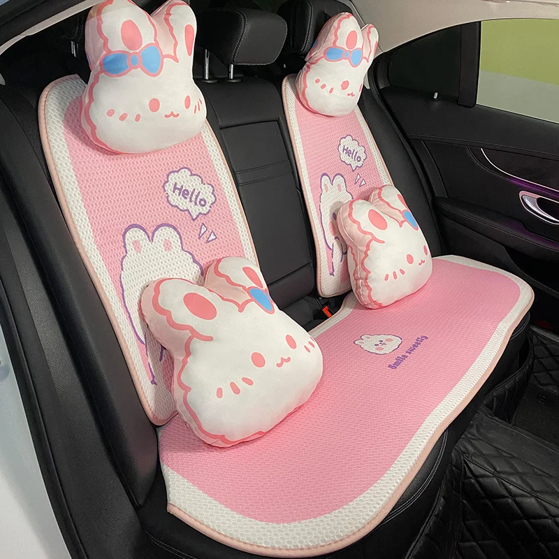 Pink and White Cartoon Bear Car Seat Cushion Ice Silk Car Comfortable Breathable Car Cushion Four Seasons General Models