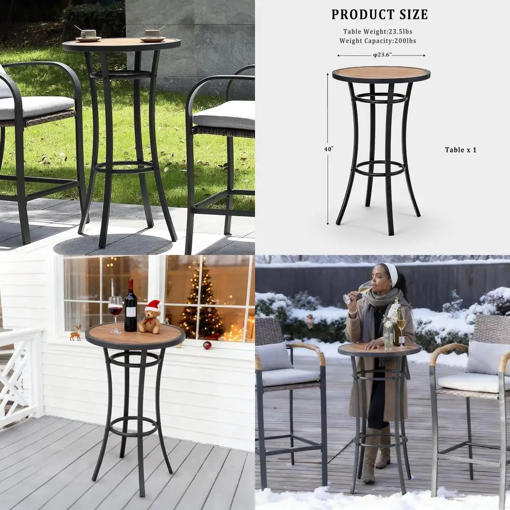 

40 Outdoor Bistro Table with Wooden-Style Top and Metal Frame
