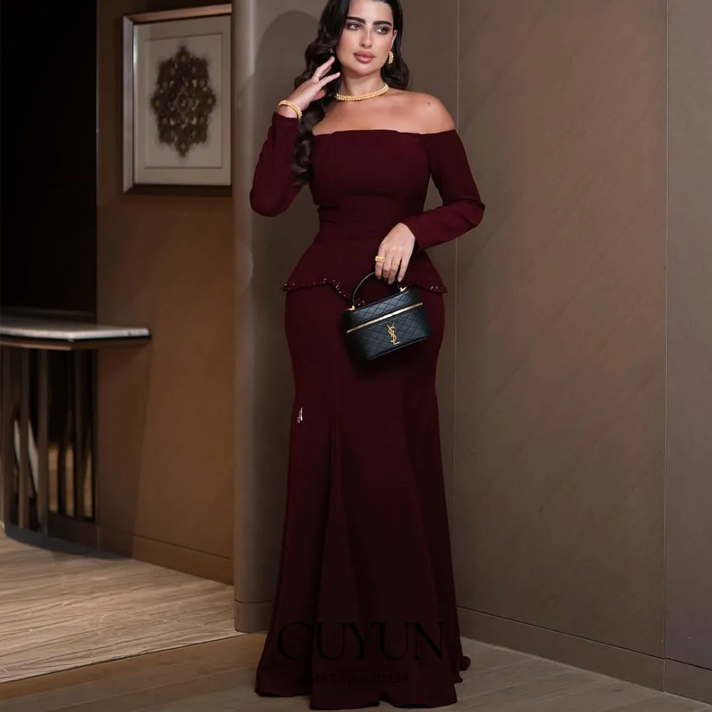Gaun Pesta Malam Wanita Elegan CUYUN, Model Trumpet Off-the-shoulder dengan Glitter, Desain Khusus untuk Acara Spesial