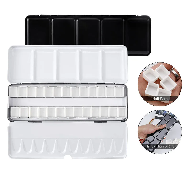 Empty Watercolor Tin Palette Travel Metal Paint Tin Box with 26pcs Watercolor Half Pans for Travel Painting Storage