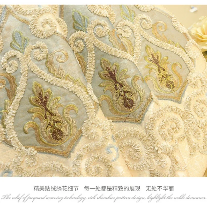 European Korean Luxury Curtains For Living Room Bedroom Blackout Embroidered Jacquard Yarn Textured Elegant Window Screen Custom