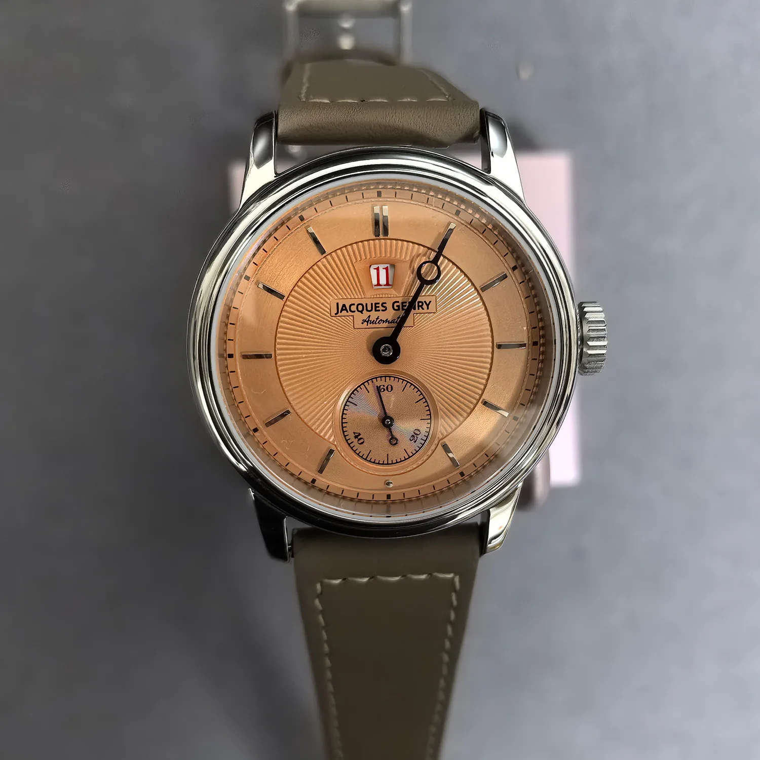 JACQUES GENRY Men Automatic Watch 38mm Jump Hour Mechanical Wristwatch Sappire Mirror ST17 Mov White Dial - Image 2